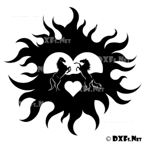 DXF175 - Rearing Love Heart Horses Silhouette Design for CNC Cutting