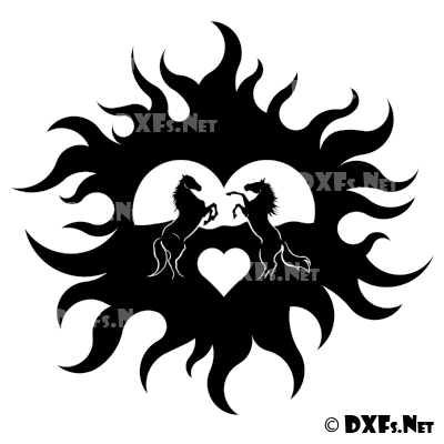 DXF175 - Rearing Love Heart Horses Silhouette Design for CNC Cutting