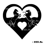 DXF176 - Rearing Love Heart Horses Silhouette Design for CNC Cutting