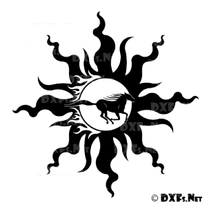 DXF190 - Running Horse with Sun Design for CNC Cutting