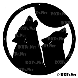 DXF204 - Howling Wolves at Moon Design for CNC Cutting