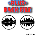 DXF273-P – Cityscape Buildings Mirrored Circle Silhouette Modern Retro Design for CNC Cutting