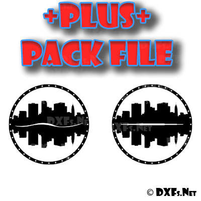 DXF273-P – Cityscape Buildings Mirrored Circle Silhouette Modern Retro Design for CNC Cutting