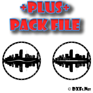 DXF274-P – Cityscape Buildings Mirrored Circle Silhouette Modern Retro Design for CNC Cutting