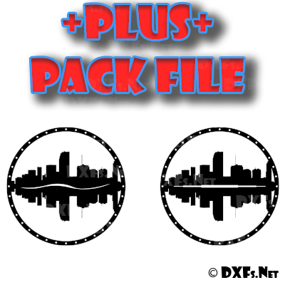 DXF274-P – Cityscape Buildings Mirrored Circle Silhouette Modern Retro Design for CNC Cutting