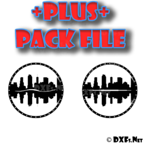 DXF275-P – Cityscape Buildings Mirrored Circle Silhouette Modern Retro Design for CNC Cutting
