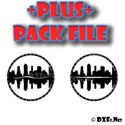 DXF275-P – Cityscape Buildings Mirrored Circle Silhouette Modern Retro Design for CNC Cutting